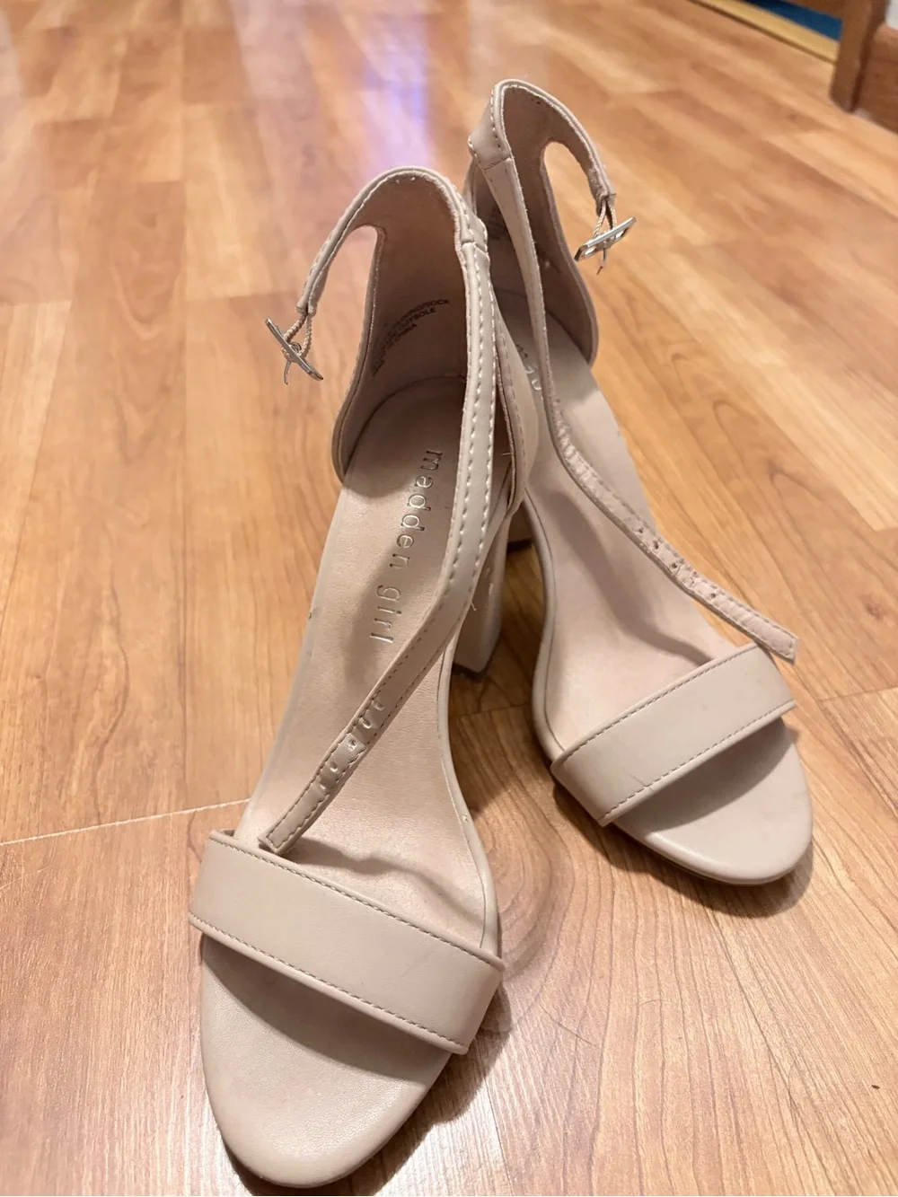Madden Girl Nude T-Strap Block Heel Sandal